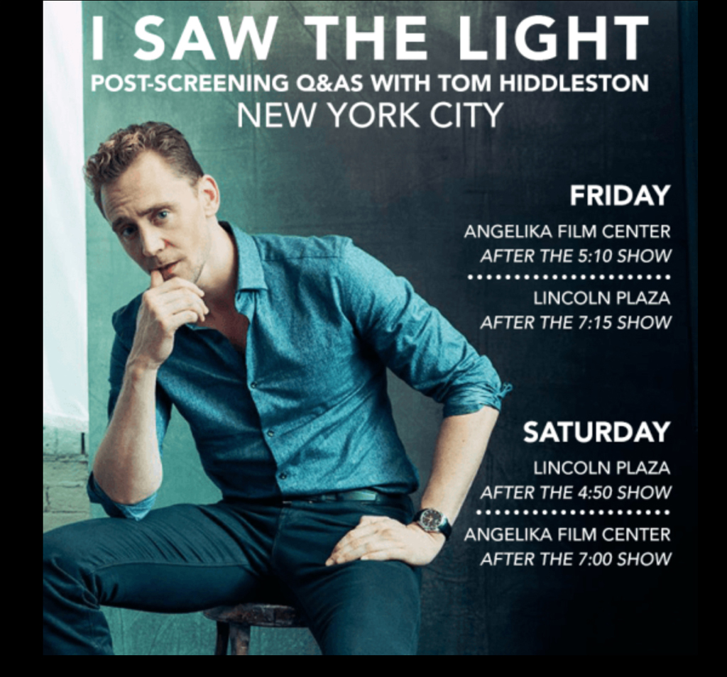 British actor Tom Hiddleston will meet with his fans on Friday and Saturday, March 25 and 26, after New York screenings of his new film I Saw the Light.